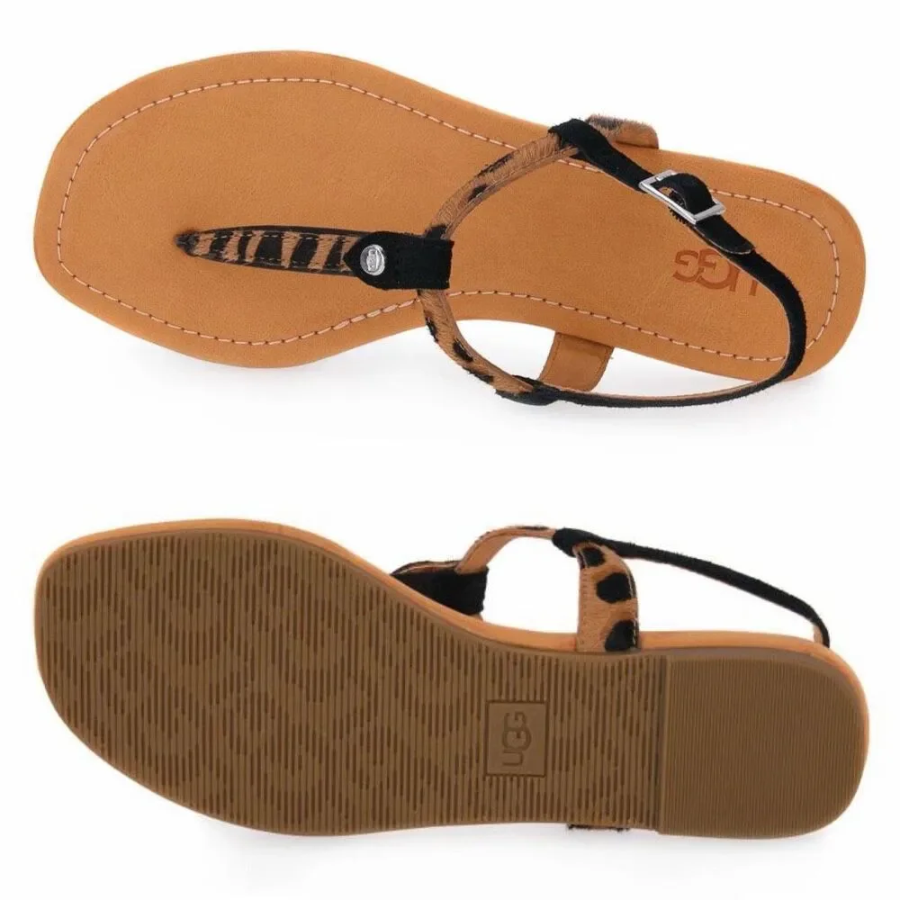 UGG Maddena T-Strap Calf Hair Buckle Sandal in Butterscotch Size 8.5